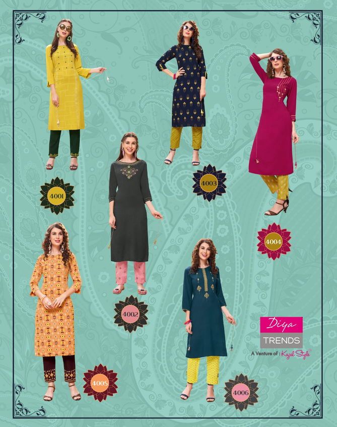 Forever 4 Latest Fancy Designer Ethnic Wear Rayon With fancy Embroidery Kurti With Bottom Collection
